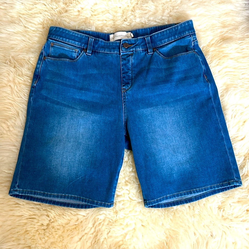 Soft Surroundings high rise denim shorts. Nice stretch, 3% spandex, dark wash XL